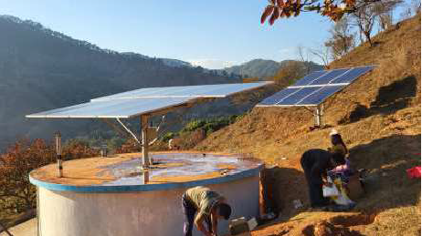 5HP solar water pump installation — Muwani, UJS Pithoragarh, Uttarakhand
